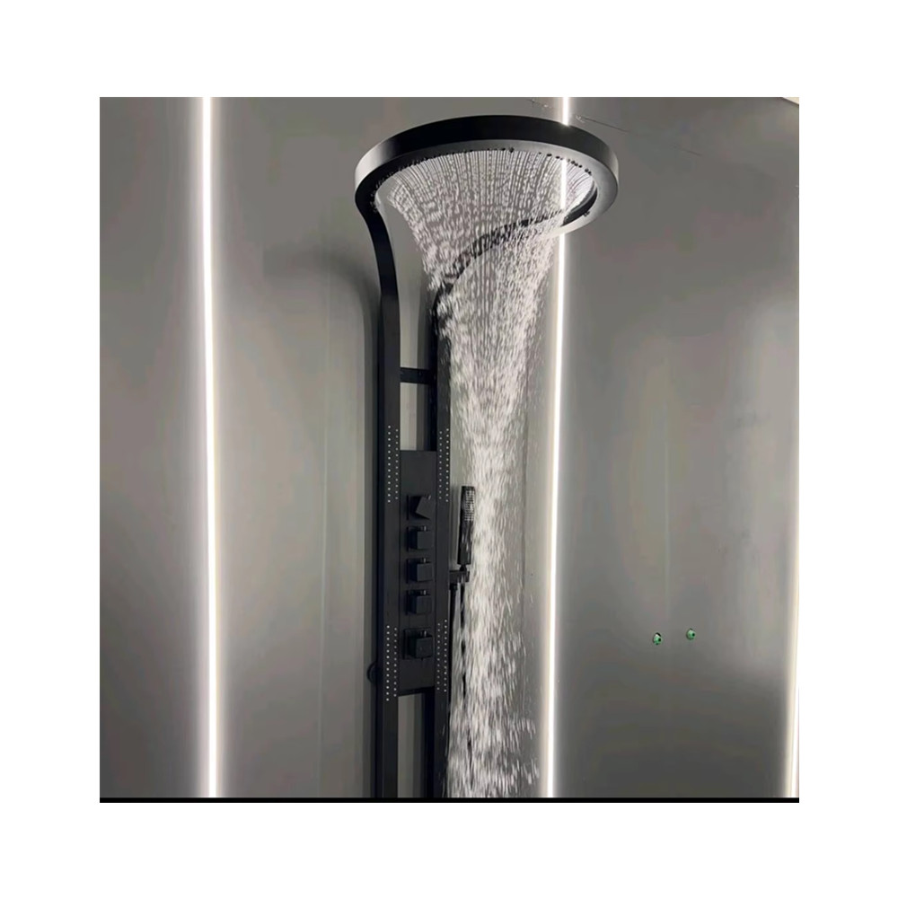 Tiktok Trend Popular Design Rainfall Waterfall Shower Head Black Brushed Silver Wall Mounted Rain Sprinkler Shower Set Panel